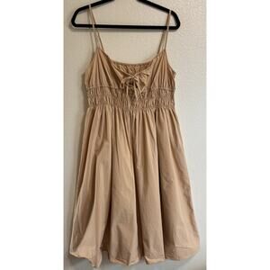 Sophie Rue Anthropologie Size XL Babydoll Sundress Ruched Keyhole Tan Cottage